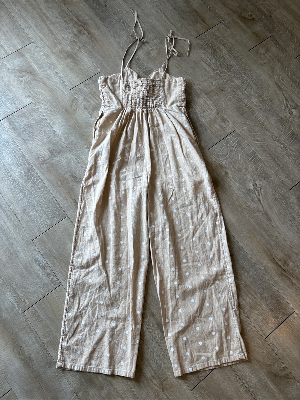 Old Navy Light Tan Polka Dot Linen-Blend Wide-Leg Jumpsuit Size Small - Picture 9 of 10
